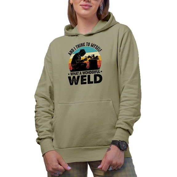 Retro I Think to Myself, What a Wonderful Weld - Welder Pun, Sand Hooded Sweatshirt or Hoodie, Large