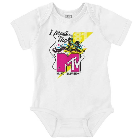 Retro I Want My MTV Logo Moon Man Romper Boys or Girls Infant Baby Brisco Brands NB