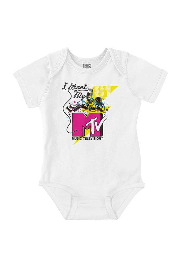 Retro I Want My MTV Logo Moon Man Romper Boys or Girls Infant Baby Brisco Brands NB
