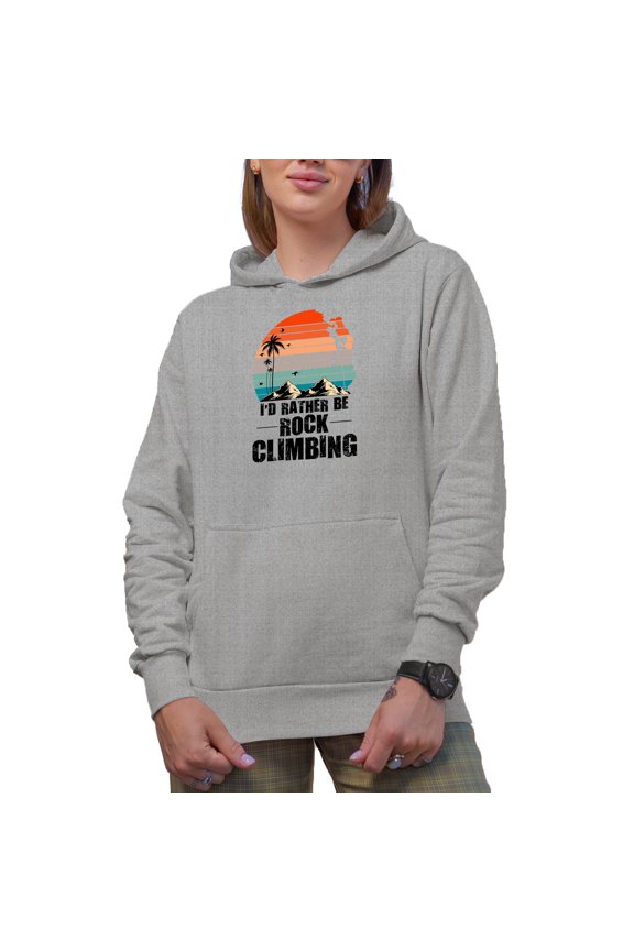 Retro I'd Rather Be Rock Climbing, Mountain or Cliff Climber, Heather Grey Hooded Sweatshirt or Hoodie, 3XL