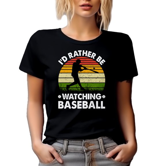 Retro I'd Rather Be Watching Baseball - Funny Sports Lover or Enthusiast Themed, Black T-Shirt, XL