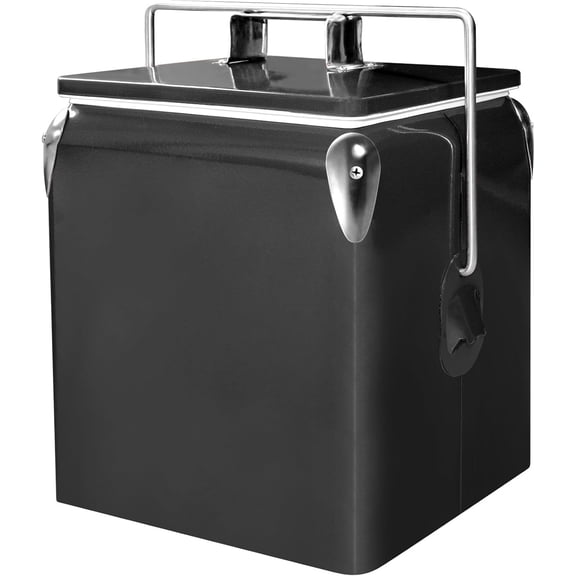 Retro Ice Chest Cooler with Bottle Opener 13L (14Qt), Stainless Steel Vintage Style Ice Bucket for Camping, Party, Beach, Picnic, RV, BBQ, Tailgating, Fishing