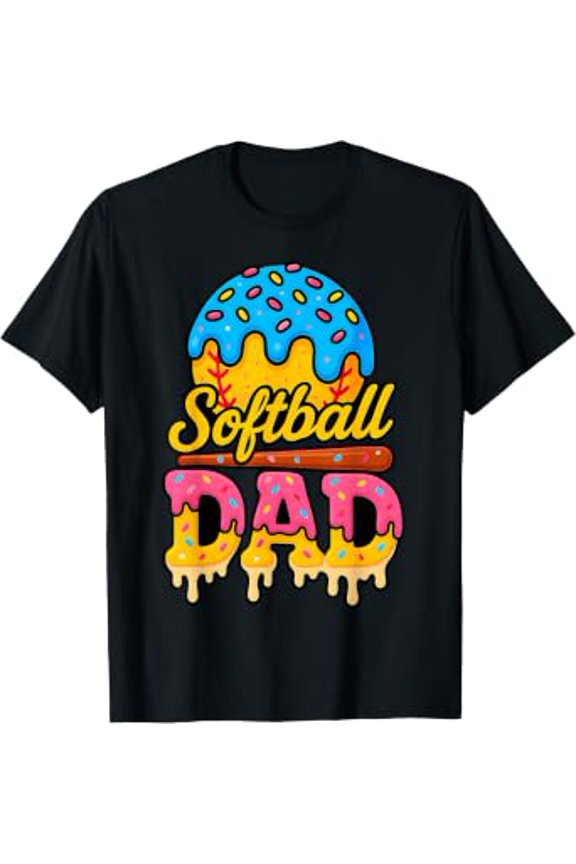 Retro Ice Cream Drip Softball Dad Game Day Dad Father'S Day T-Shirt
