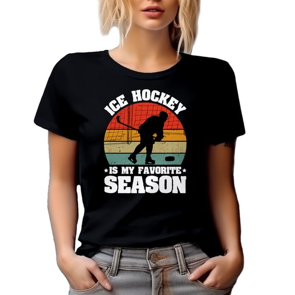 Retro Ice Hockey Is My Favorite Season - Winter Sports Themed, Black T-Shirt, Small