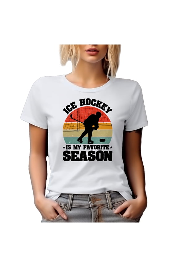 Retro Ice Hockey Is My Favorite Season, Winter Sports Themed, White T-Shirt, Large