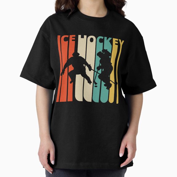 Retro Ice Hockey Silhouette Throwback Athletic Winter Sport Oversized Unisex T-Shirt, up to Size 5XL