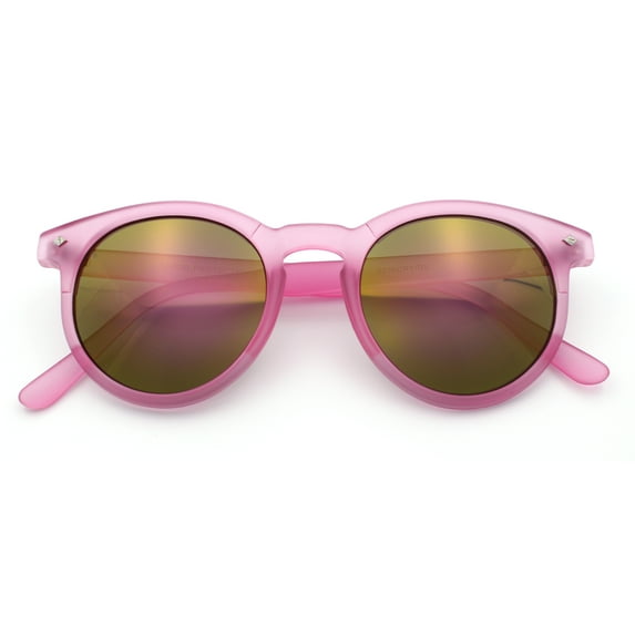 Retro Iconic Color Mirror Round Horn Rim Hipster Plastic Sunglasses Pink - Purple Mirror