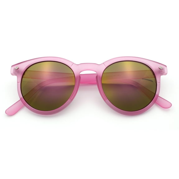 Retro Iconic Color Mirror Round Horn Rim Hipster Plastic Sunglasses Pink - Purple Mirror