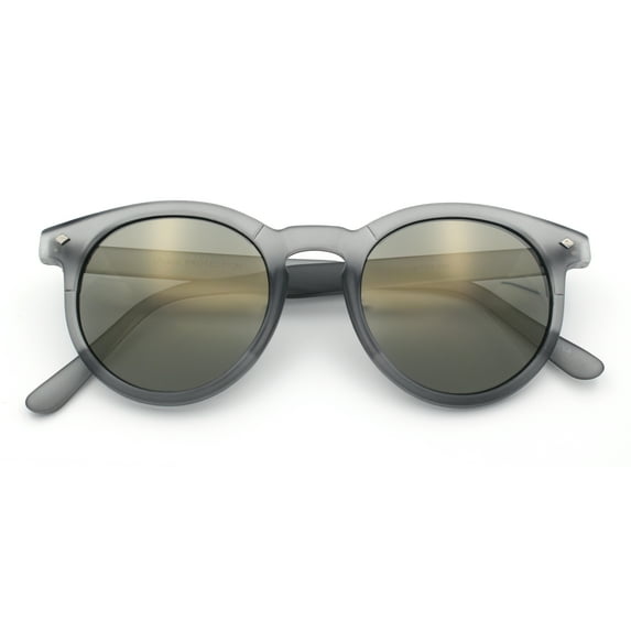 Retro Iconic Color Mirror Round Horn Rim Hipster Plastic Sunglasses Slate - Black Mirror