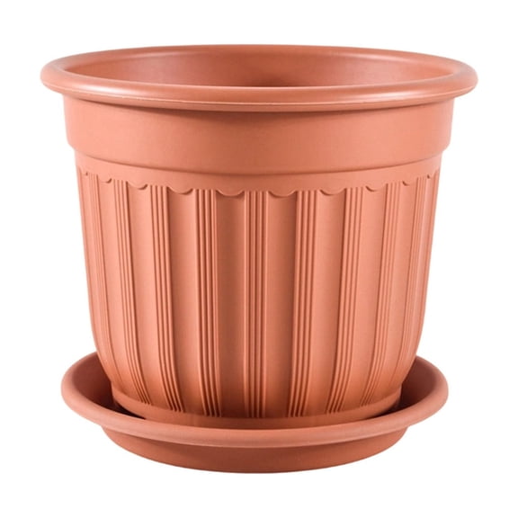 Retro Imitation Ceramic Flower Vase with Tray, Breathable Root Control Plastic Vase for Indoor Outdoor, Red