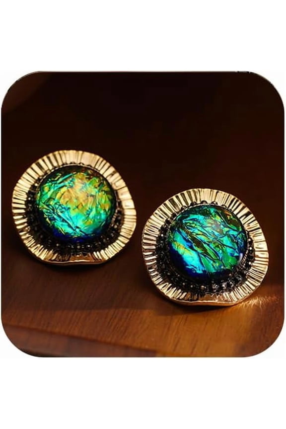 Retro Imitation Fine Opal Resin Stud Earrings, Exquisite 3D Resin Earrings with Gold Edging Light Luxury Fashion Earrings for Women[k245]