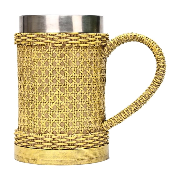 Retro Imitation Handmade Bamboo Woven Wooden Barrel Mug Tankard Stein Cup Resin Stainless Steel Beer Cup Tea Mug Water Cup Gift