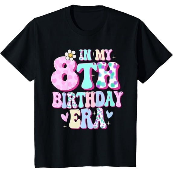 Retro In My 8th Birthday Era Girl Gifts Eight Bday 8 Year Old Vintage Giftfs T-shirt