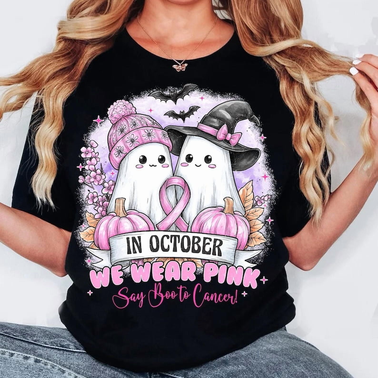 Retro In October We Wear Pink Ghost Png, Breast Cancer Is Boo Sheet Png ...