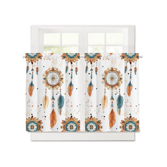 Retro Indian Totem Short Blackout Curtains 36 Inch Long,Abstract Ancient Patterns Rod Pocket Kitchen Curtains,2 Panels Thermal Insulated Room Darkening Drapes for Bedroom,30"W x 36"L
