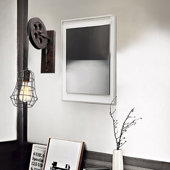 Retro Industrial Rustic Vintage Wall Light Rusty Wheel Pulley Sconce Wall Lamp Fixture 110-220V 17*48cm