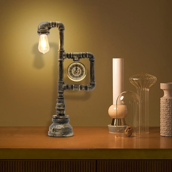 SENDERPICK Retro Industrial Style Vintage Clock Pipe Iron Art Table Lamp Bronze 110V 60W 11.81*3.94*17.32in for A Bedroom, Living Room, Entrance