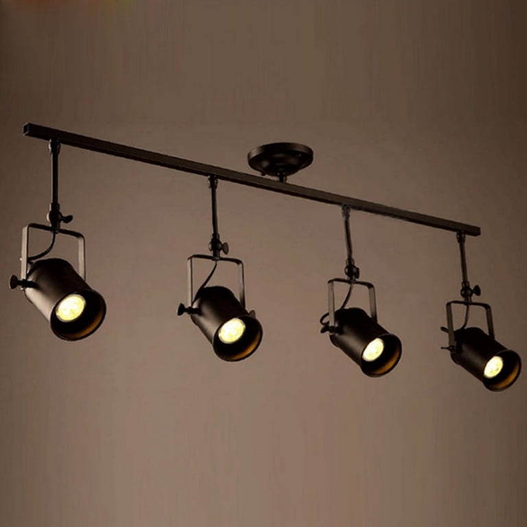 View of Industrial Black Metal Monorail Spot Light Led Semi Flush Retro