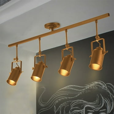 Retro Industrial Track Lighting Adjustable Metal Ceiling Spotlight Light Fixture Flush Mount Lamp in Gold