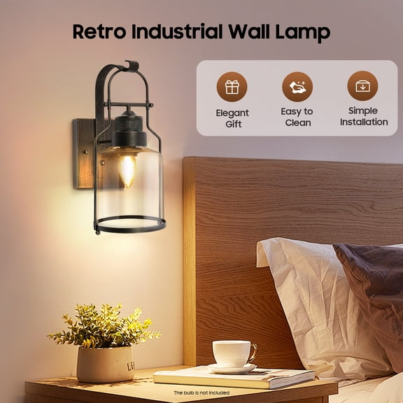 Retro Industrial Wall Lamp,Rust Iron & Glass,Light Fixture Indoor Rustic Industrial Lantern,for Bedroom, Living Room & Decor