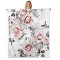thumbnail image 1 of Retro Ink Painting Blanket,Vintage Rose Flowers Throw Blanket Twin,Watercolor Tie Dye Fleece Blanket,Grey Leaves Plants Sherpa Blanket Women Lady, 1 of 6