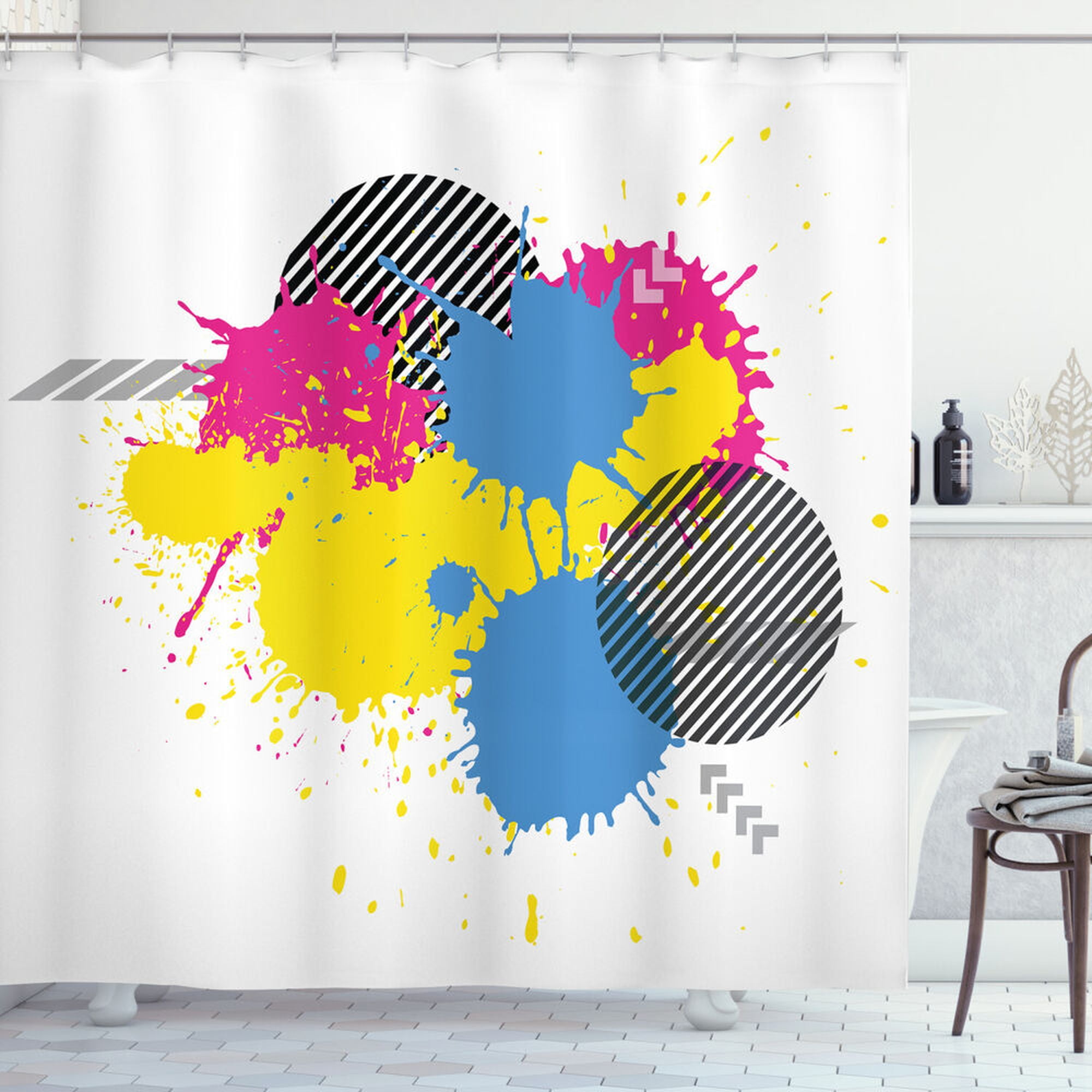Retro Ink Splatter Shower Curtain Add a Grungy Vibe to Your Bathroom