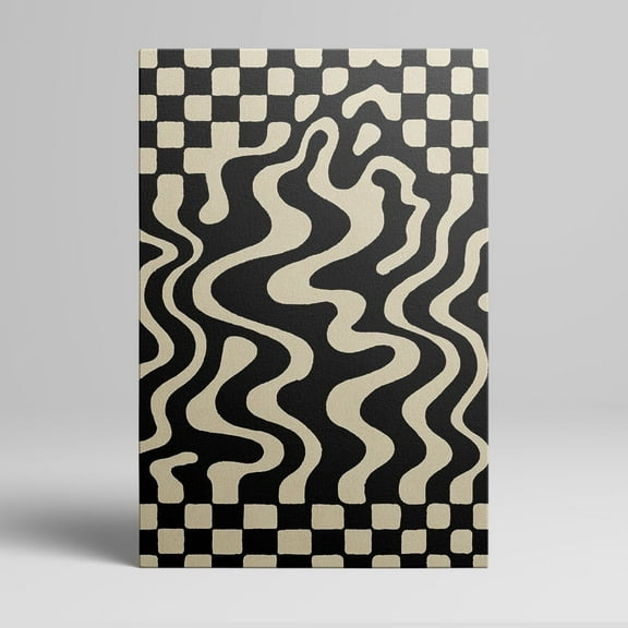 12x18inchx1pcs Retro-Inspired Black and Cream Wavy and Checkered Canvas Art Prints