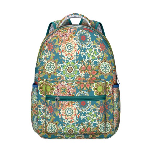 Retro Inspired Bohemian School Backpack - Heavy Duty 17" Laptop Daypack with Ethnic Motifs | Large Capacity College Rucksack for Textbooks, Trendy Earth Tone Bag for Dorm to Library Transitions