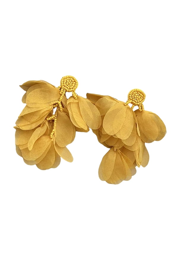 Retro Inspired Chiffon Flower Drop Earrings Colorful Beaded Ear Rings Handmade Retro Fashion Accessories for Women