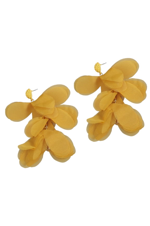 Retro Inspired Chiffons Flower Drop Earrings Colorful Beaded Ear Rings Handmade Retro Fashion Accessories for Women