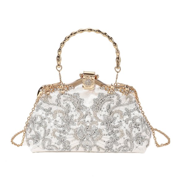 Retro Inspired Shoulder and Crossbody Bag Floral Embroidery Evening Purse Handbag for Wedding Party Prom Event