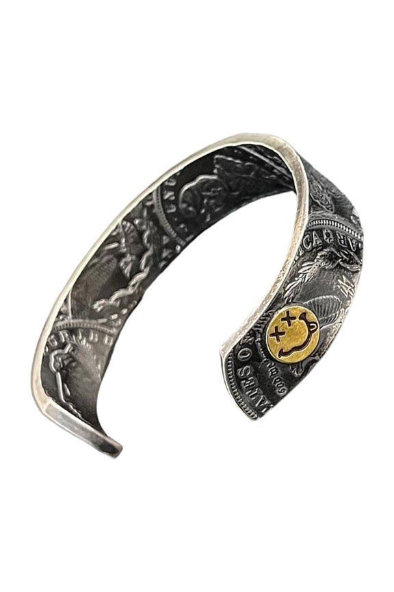Retro Inspired Smiling Face Engraved Alloy Cuff Bracelet Adjustable Opening Designs Unisex Fashion Accessory