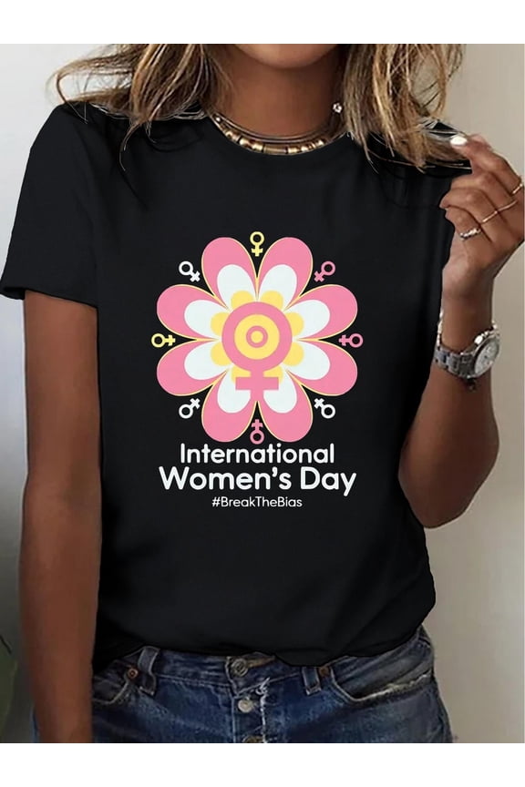 Retro International Women's Day T-Shirt Break The Bias Floral Graphic Tee Empowerment Feminist Apparel for Women