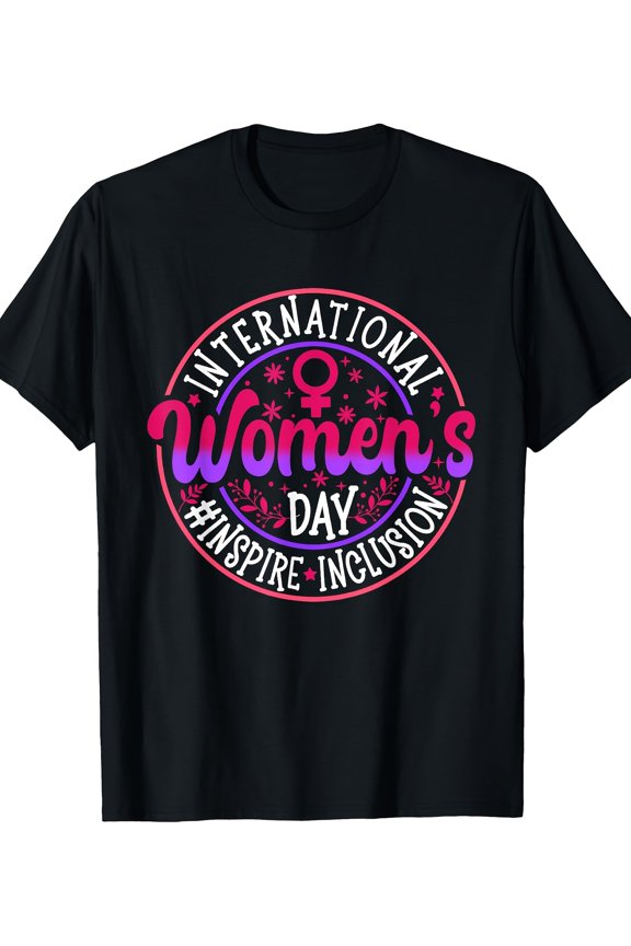 Retro International Women's Day T-Shirt Inspire Inclusion Graphic Tee Feminist Empowerment Apparel Pink Purple March 8th Gift for Women