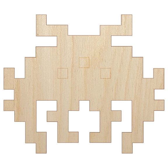 Retro Invaders from Space Bug Alien Wood Shape Unfinished Piece Cutout Craft DIY Projects - 6.25 Inch Size - 1/8 Inch Thick