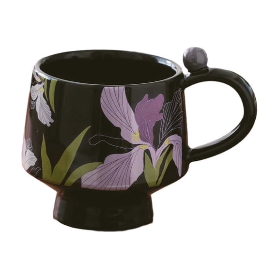Retro Iris Ceramic Coffee Mug Floral Design Microwave Safe 12oz
