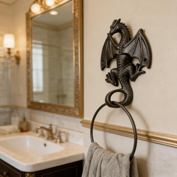 Retro Iron Dragon Shaped Towel Rack, Wall Mounted Tissue Holder and Bathroom Storage Shelf, Rustic Wall Decor, Space Saving, Heavy Duty for Towels and Toilet Paper