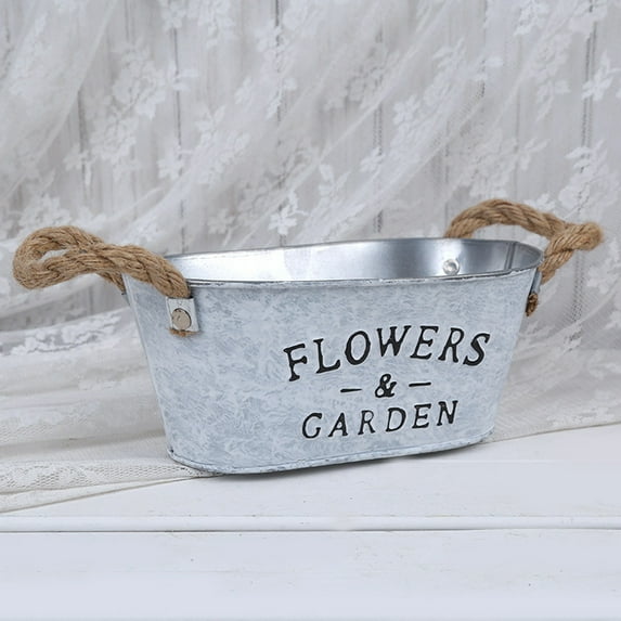 Retro Iron Flower Bucket, Flower Pot, Rustic Small Metal Plant Container Bucket with Wooden Handles, Decorative Tin Bucket for Wedding Decorations, Centerpieces, Home Decor, Garden Planter