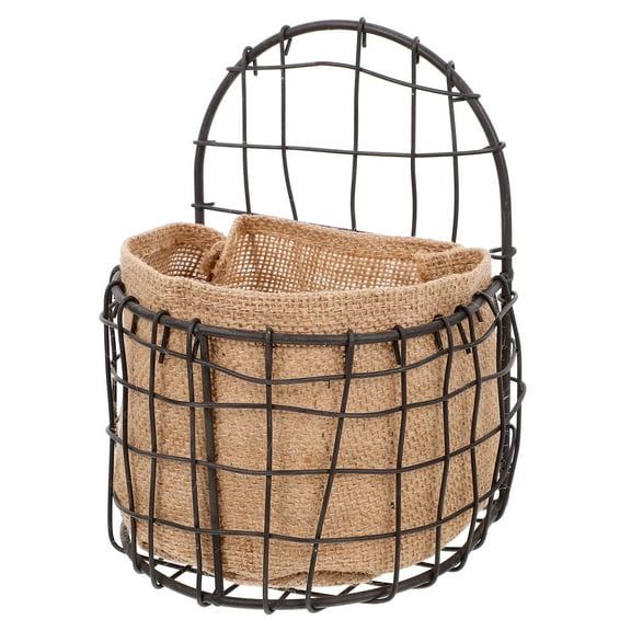 Retro Iron Wire Half Round Wall Hanging Basket with Linen Liner Hanging Plants Basket Fruit Storage Basket for Home Kitchens Balcony Use