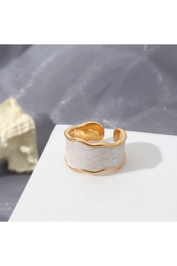 Retro Irregular Drip Glaze Ring OpeningSize Adjustable Vacuum Plating 18K Real Gold Electroplating Metal Finish