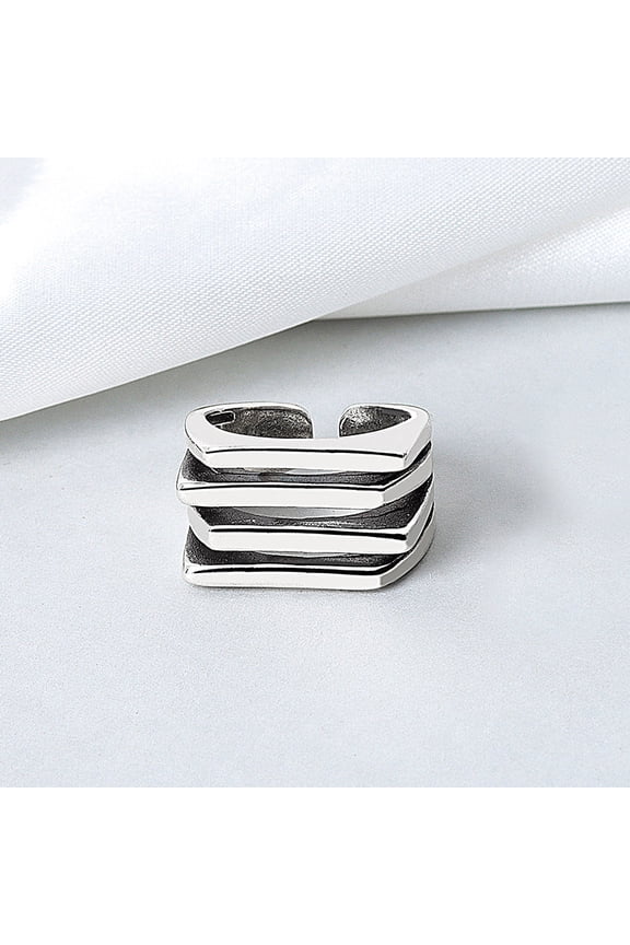 Retro Irregular Multi-Layer Copper Ring, Unisex Geometric Design, Thai Silver Style, Electroplated Finish, Perfect for Everyday Wear