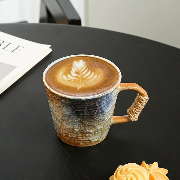 Retro Irregular-Shaped Stoneware Mug 240ml Unique Ceramic Coffee Cup for Latte, Tea, Water, Compatible with Home Bar & Kitchen Decor