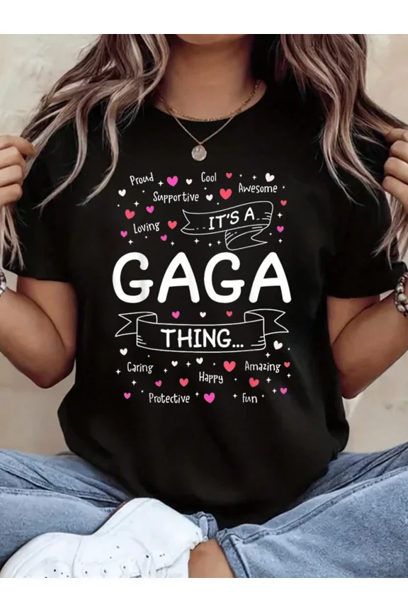 Retro It's A Gaga Thing Women's T-Shirt Funny Proud Awesome Supportive Loving Grandmother Gift Tee Cute Heart Graphic Casual Apparel