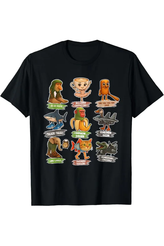 Retro Italian Brainrot Meme Funny All Brainrot Animals Humor T Shirt Funny Gift