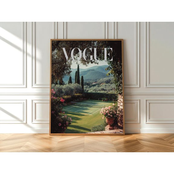 Retro Italian Garden Tennis Court Tableau Poster