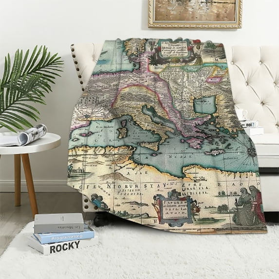 Retro Italian Map (1706) Plush Super Soft, Soft, Comfortable Blanket High end Warm Blanket Multiple specifications