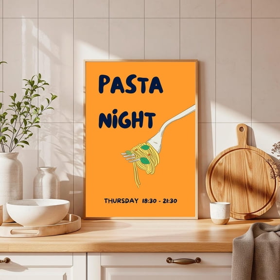 Retro Italian Pasta Night Kitchen Wall Art Print