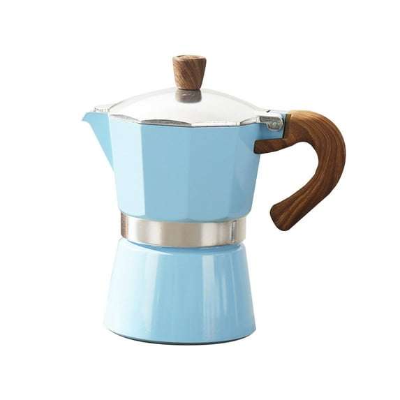Retro Italian Stovetop Coffee Maker With Wood Grain Handle Multiple Color Options For Home Espresso Brewing (C)