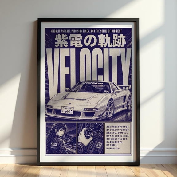 Retro JDM Street Racing Purple Midnight Drift Car Japanese Manga Garage Poster , Poster Print Only