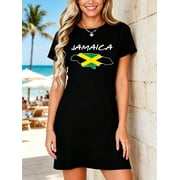 Retro Jamaica Flag Jamaican Island Travel Vacation Souvenir T-Shirt Dress Summer Vacation Dress Casual Resort Wear